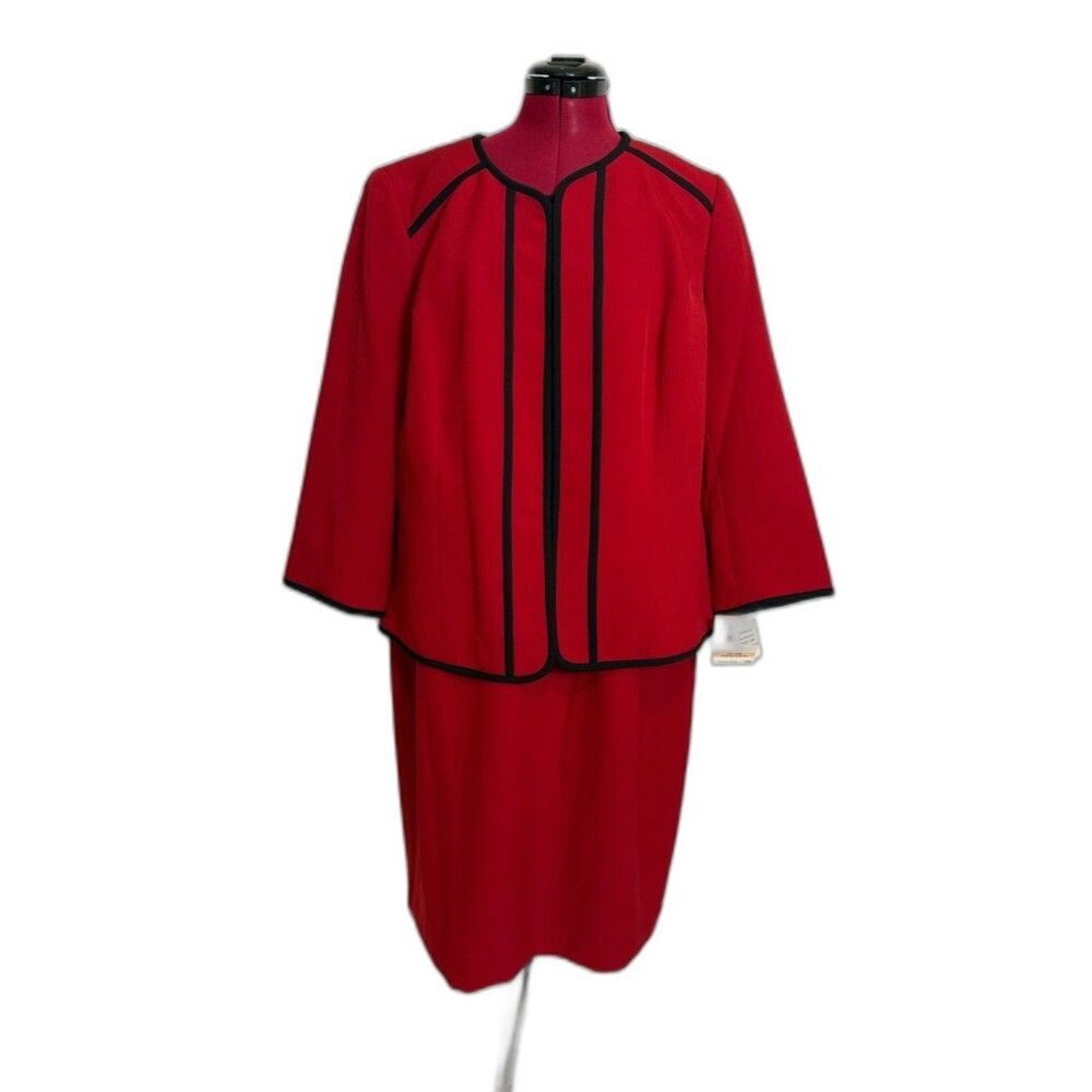 NWT Kasper Jacket Dress Women's Size 14W Fire Red/Black 2-Piece Set Blazer & Dre